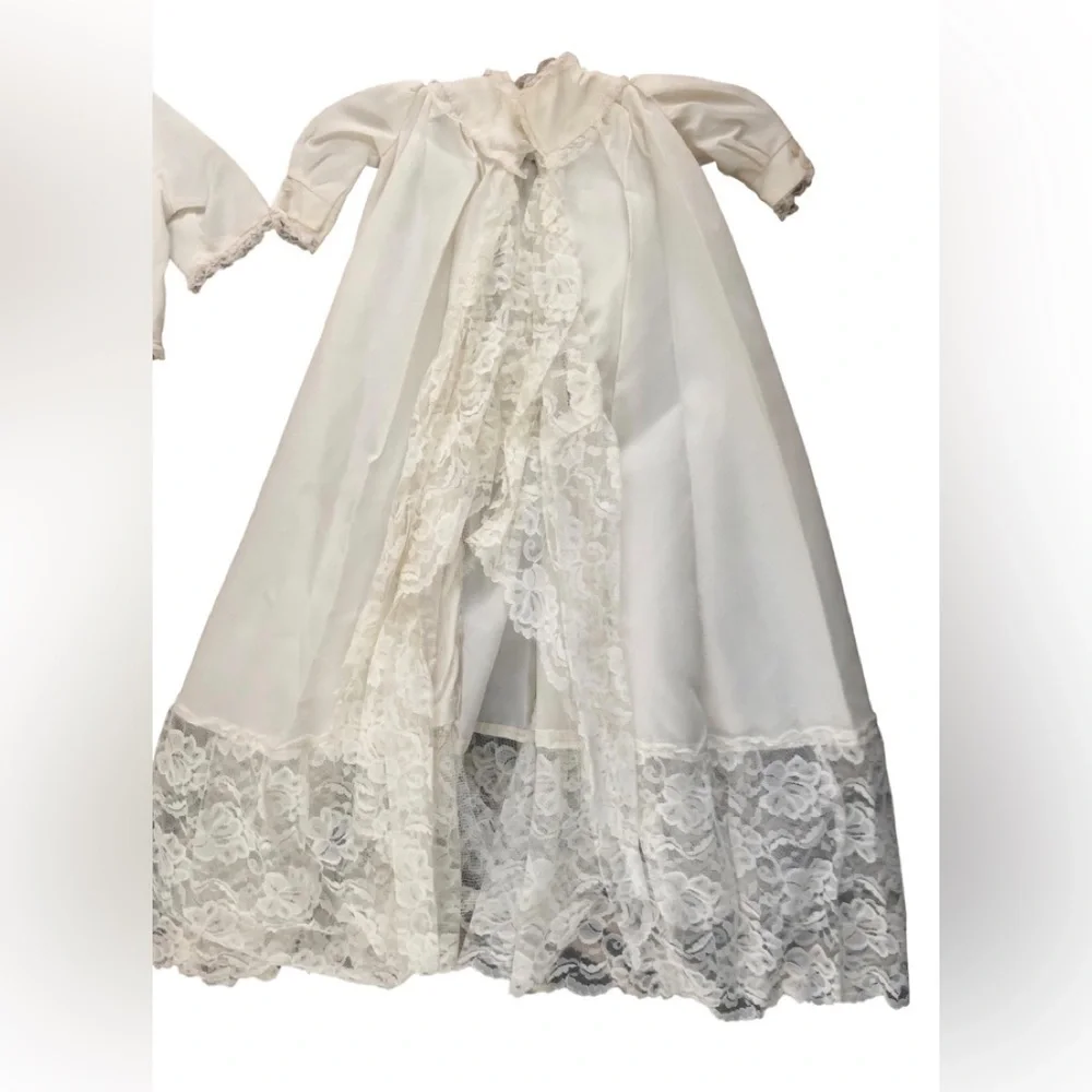 VTG Infant Christening Baptism 4 PC Dress Cape Cardigan Bonnet Ivory W/Lace OS